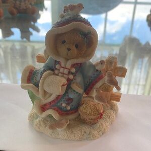 Cherished Teddies Blue and Cream Bear with Birds